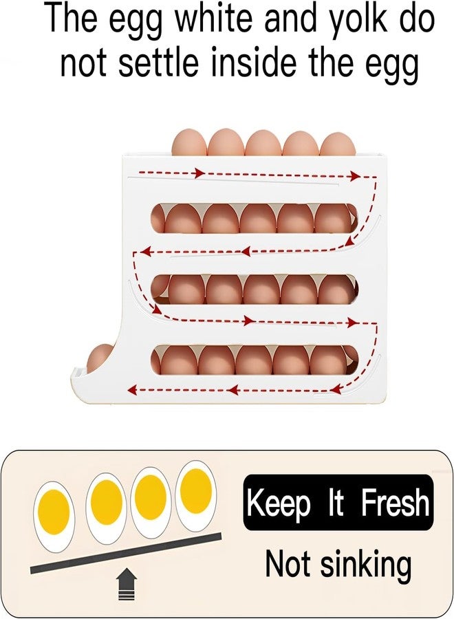 MAKRIV Automatic Rolling Egg Storage For Refrigerator, Fridge Organizer, Space Saving Refrigerator Egg Holder For Fridge ,Holds 28 Egg Storage，for Refrigerator,Kitchen,Cabinets,Tabl (White) - Image 4